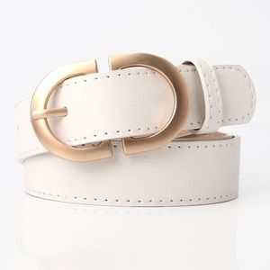 New PU leather White Simple Metal Buckle Belt